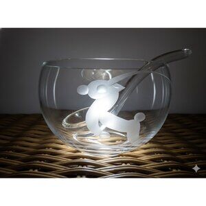 Vintage MCM Orrefors Clear Glass Condiment/Jam Bow/.spoon Etched Impala/Gazelle